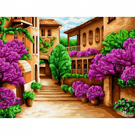 Рисование по номерам на холсте - Цветущий переулок, 40 х 50 