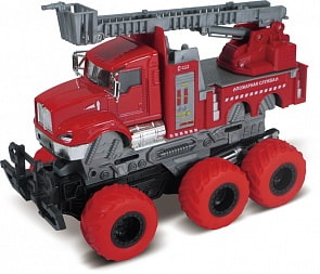 Пожарная машина с выдвижной лестницей с краш-эффектом, кабина die-cast, фрикционный, 6х6, 1:43 (Funky Toys, FT61094)