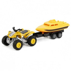 Модель металлическая инерционная - Квадроцикл с прицепом 17 см, подвижные элементы (Технопарк, 66002-R) (ассортимент)