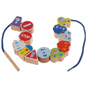 Бусы деревянные на шнуровке с цифрами и знаками (Буратино, W0117)