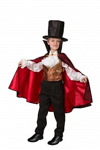 Карнавальный костюм для мальчиков – Дракула, парадный, сорочка, жилет, плащ, шляпа, размер 146-72 (Батик, 8079-146-72)