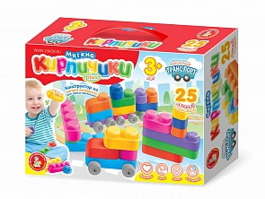 Конструктор - Мягкие кирпичики plus. Веселый транспорт, 25 деталей и колесики (Десятое королевство, 04034ДК)