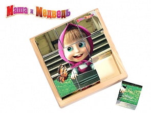 Маша и Медведь. Кубики 9 штук, дерево (Затейники ТМ, 1101343)