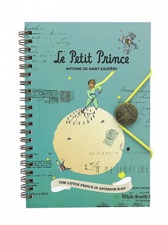 Блокнот - Маленький Принц, на резинке с кольцами, формат А5, зеленый 