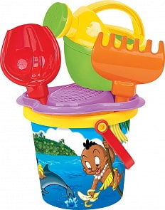 Набор №210: ведро малое с наклейкой, ситечко-цветок, совок №2, грабельки №2, лейка малая №3 (Полесье, П-0672-no)