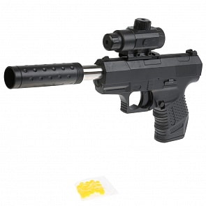 Пистолет с лазерным прицелом, глушителем и пульками (1B02128)