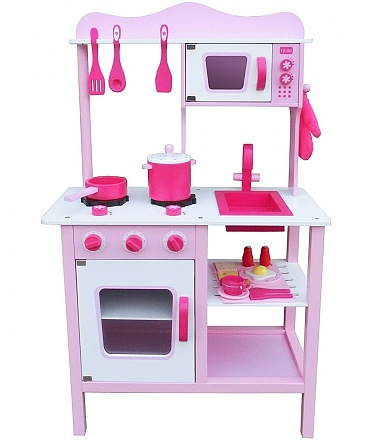 Кухня деревянная - Фьюжн, розовый, с аксессуарами 