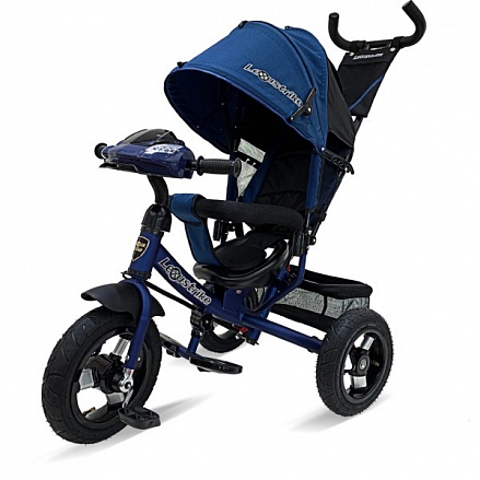 Велосипед темно-синий 3-колесный Lexus trike, колеса надувные 12 и 10', светомузыка, регулируемая спинка, задний тормоз 