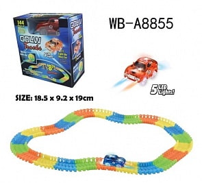 Гибкий трек светящийся в темноте, 144 элемента и машинка, 18,6 х 19,1 х 9,5 см. (1637)