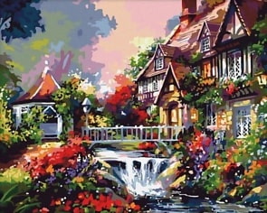 Раскраска по номерам - Картина «Дом с водопадом», 40 х 50 см. (Белоснежка, 009-CG)