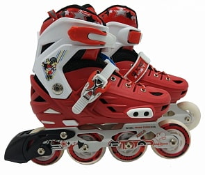 Коньки роликовые раздвижные, со светом, M (34-38), красные (1toy, Т14977)