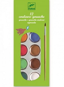 Краски гуашь классических цветов, 12 штук (Djeco, 08803k)