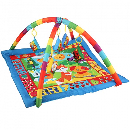 Детский игровой коврик - Лесная полянка, с мягкими игрушками на подвеске 