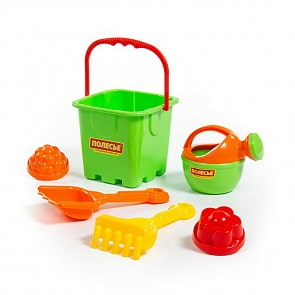 Набор №299: ведро-крепость большое, совок №8, грабельки №8, 2 формочки, лейка малая №4 (Полесье, 35530)