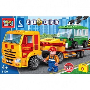 Конструктор КамАЗ Перевозчик с троллейбусом 160 деталей (Город мастеров, 5109-KK)