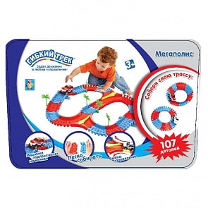 Трек гибкий – Мегаполис, 107 деталей, 2 стрелки, машинка (Solmar, Т10553)