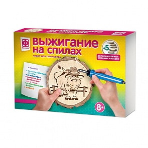 Прибор для выжигания с 5 насадками - Ковбой Джо, 1 фанерка, 1 деревянный спил (Фантазер, 367203ФН)