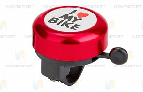 Звонок алюминий 45AE-01, дизайн - I love my bike, цвет чёрно-красный (RT, 7145RT)