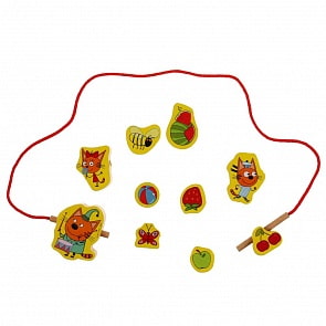 Шнуровка деревянная Три кота - Раз стежок, два стежок (Буратино, 1012-CATS) (ассортимент)