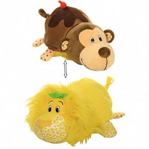 Плюшевая игрушка из серии Вывернушка Ням-Ням 2-в-1 Лев с ароматом лимона-Мартышка с ароматом шоколадного молочного коктейля, 35 см. (1Toy, Т13913)