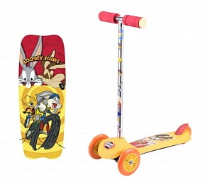 Самокат - Looney Tunes WB, управление наклоном, PVC колеса (1Toy, Т59554)