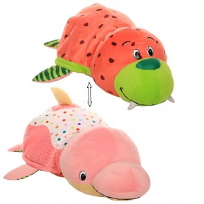 Плюшевая игрушка Вывернушка Ням-Ням 2 в 1 – Морж с ароматом арбуза-Дельфин с ароматом пончика с кондитерской обсыпкой, 35 см (1toy, Т13917)