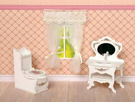 Набор мебели для кукольного дома - Туалетная комната: унитаз, умывальник, коллекция Прованс 