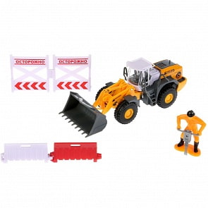 Набор Стройтехника: бульдозер 12,5 см, фигурка, знаки (Технопарк, U1408A-4)