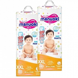 Подгузники-трусики размер XXL, 15+ кг, 2 пачки по 36 шт (Manuoki, JPM014-2) - миниатюра