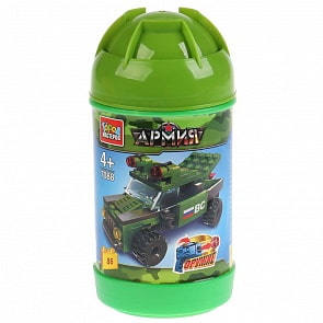 Конструктор Армия: джип, с фигуркой, 86 деталей в банке (Город мастеров, 7088-JS)
