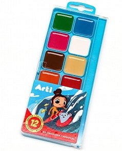 Акварель медовая п/сухая - Travel kids, 12 цветов, без кисти (Arti, К000363)