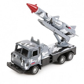 Машина металлическая Газ 66 с подвижной ракетой, цвет - серый камуфляж, инерционная 12 см, открываются двери (Технопарк, SB-16-78-1-WBsim)