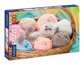 Пазлы Premium - Котенок в корзинке, 500 элементов (Hatber, 500ПЗ2-18987)