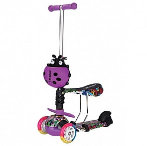 Трехколесный самокат 2 в 1, светящиеся колеса 12 и 10 см, фиолетовый (Next, K005C-PURPsim)