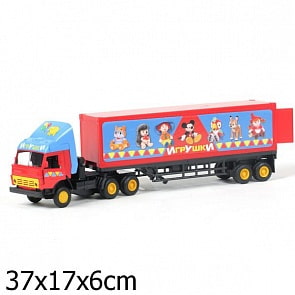 Инерционная металлическая машина КАМАЗ "Игрушки" свет, звук 1:43 (Технопарк, CT10-108-6sim)