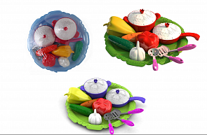 Игровой набор овощей и кухонной посуды «Волшебная Хозяюшка», 12 предметов на подносе (Нордпласт, Н-624)