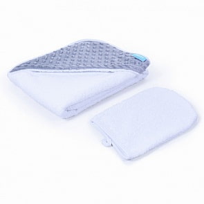 Полотенце с уголком и варежкой - Nuovita Grazia, 100x100 см, махра/вельбоа, бело-серый / bianco-grigio (Nuovita, DPOL_1611)