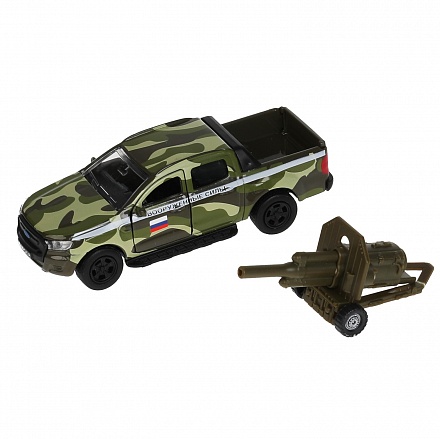 Модель военная Ford Ranger 12 см с пушкой двери и багажник открываются инерционная металлическая 