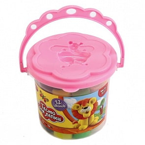 Тесто для лепки Лёва 12 цветов и 3 формочки, в ведре (Multiart, 24012PD-PDsim)