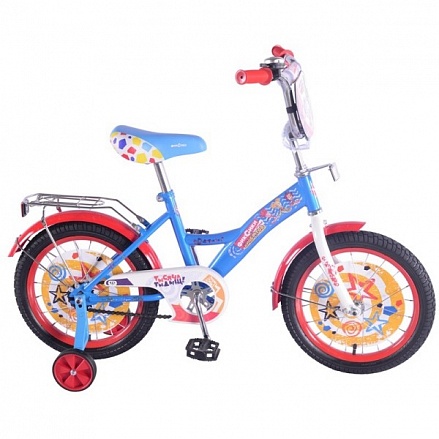 Велосипед детский 16' Фиксики gw-тип, багажник, страховочные колеса, звонок, вставки, сине/красный 