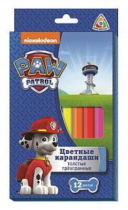 Цветные карандаши толстые трехгранные "Щенячий Патруль"12 цветов (Росмэн, 30806ros)