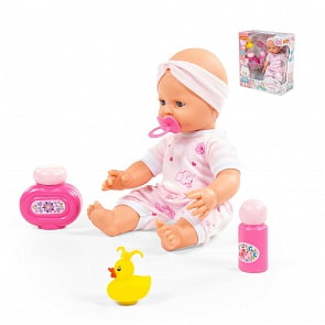 Пупс Забавный, 35 см с соской и набором для купания, 3 элемента в коробке (Полесье, 78322)