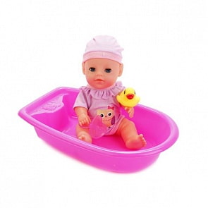 Пупс 20 см. в ванночке, пьет, писает, закрывает глазки, с аксессуарами (Карапуз, Y20DP-BB-BATH-RUsim)
