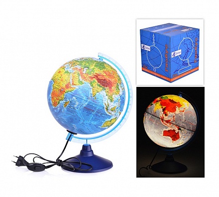 Глобус Земли, физико-политический, рельефный с подсветкой, D-250 мм 