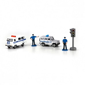 Набор из 2-х металлических машин - Полиция, 7 см, с фигурками и аксессуарами (Технопарк, SB-15-40) (ассортимент)