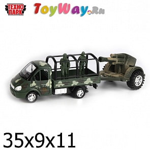 Инерционная военная машинка "Газель" - с пушкой и фигурками (Технопарк, GAZKUNG07-Rsim)