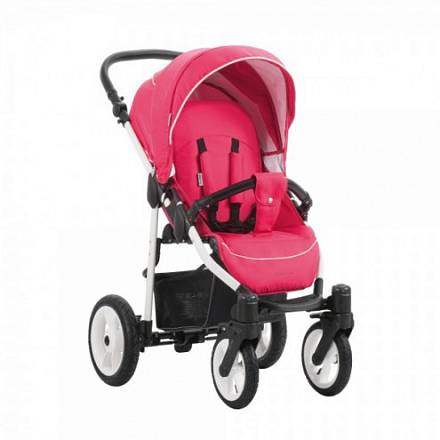 Детская прогулочная коляска Rainbow, розовая, шасси белая/BIA 