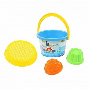 Набор №212: ведро среднее с наклейкой, ситечко, 2 формочки (Полесье, 0627)