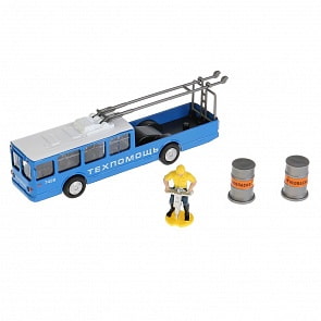 Ремонтный троллейбус, 16,5 см с аксессуарами, металлический инерционный (Технопарк, SB-17-80WB)