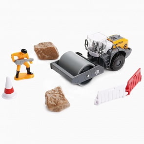 Набор Стройтехника: металлический каток 12,5 см, фигурка, знаки (Технопарк, U1408A-3)